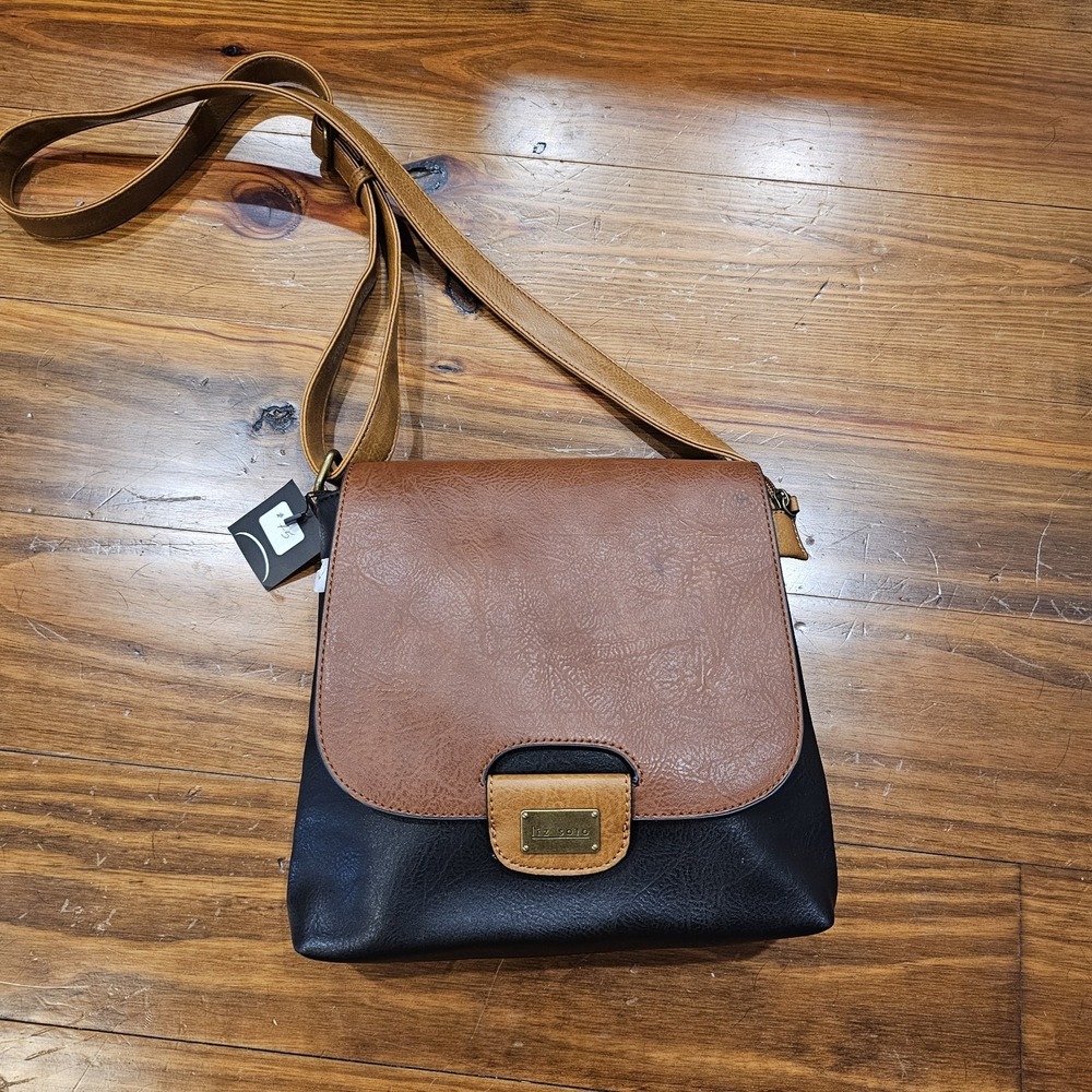 Liz Soto Women's Crossbody Shoulder Purse Vegan Leather Navy Blue/Brown Handbag